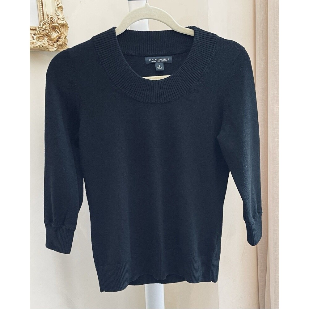 Banana Republic Merino Wool Blend Scoop Neck Sweater 3/4 Sleeve Pullover Size S
